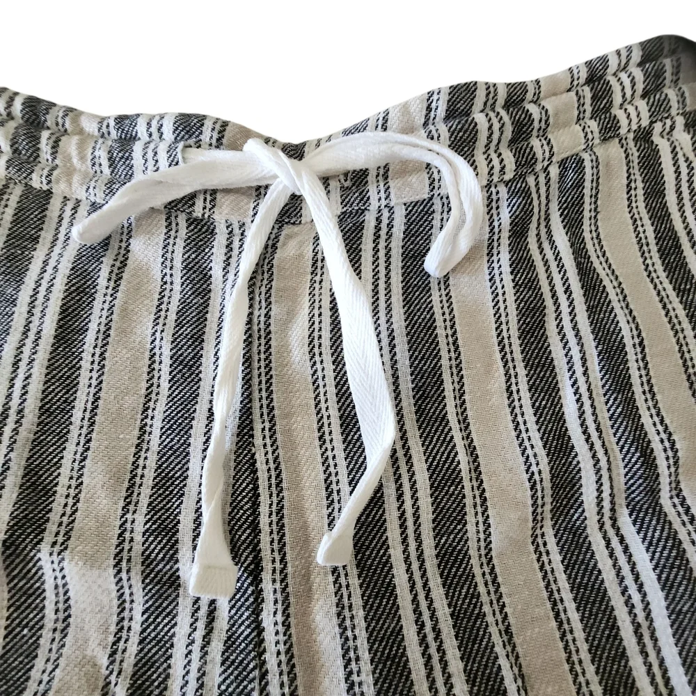 Caslon Black and Beige Striped Linen Blend Shorts Women Size L - Picture 4 of 10
